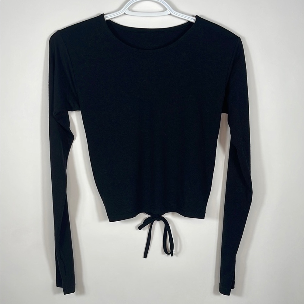 STORETS Black Long Sleeve Tie-Front Top